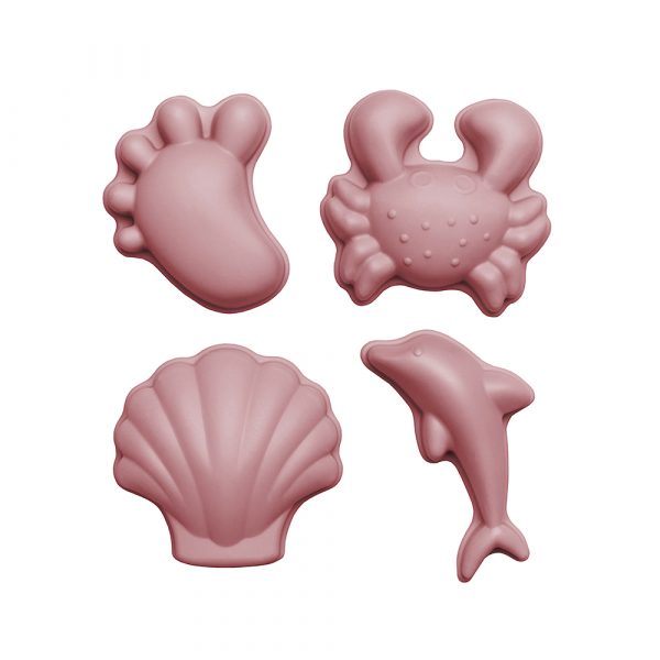 Scrunch Zandvormen, Set van 4 Flexibele Vormen Voet, Krab, Schelp en Dolfijn Pastel roze kopen